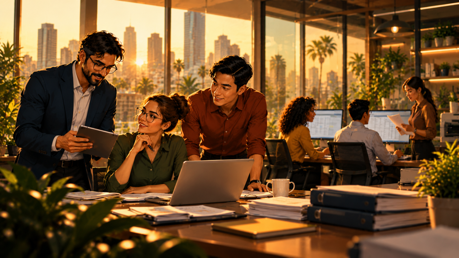 Golden-Hour Office Collaboration
